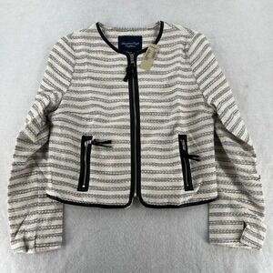 NWT American Eagle Women's Full Zip Tweed Jacket White Black Striped Size Large